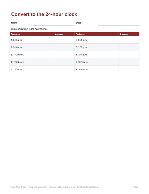 Preview of the first page of 24-hour conversion